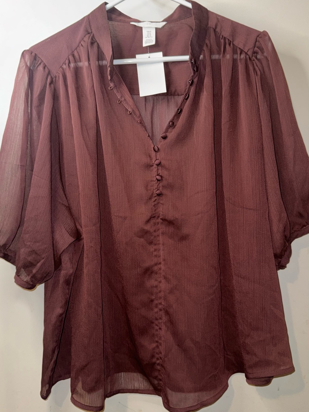 H&M Sheer Button-Front Blouse in Burgundy (XL) NWT